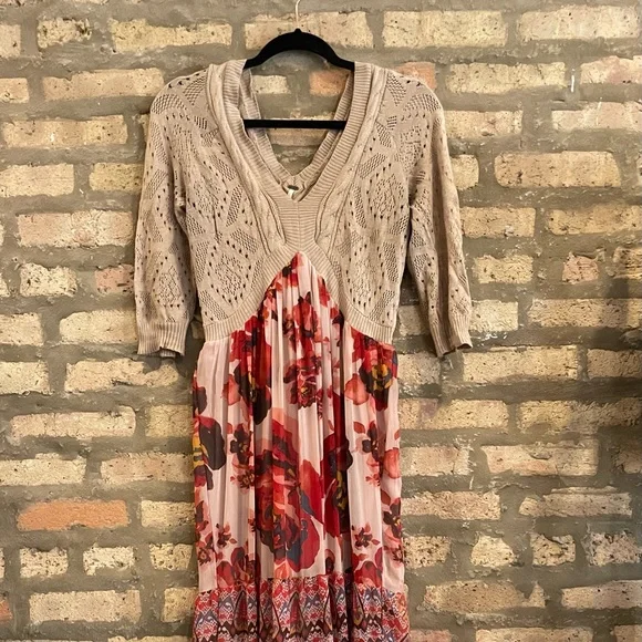 Ankle Length Floral Free People Maxi Dress with Crochet Top